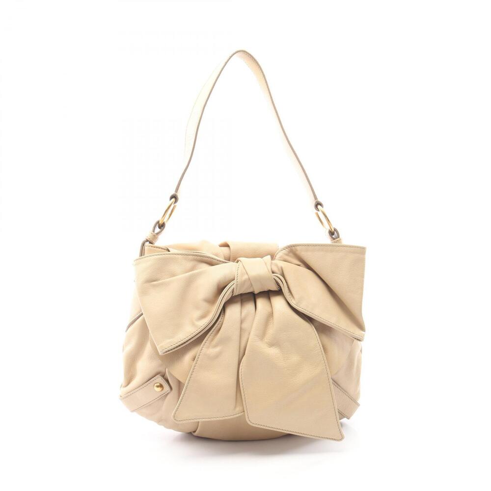 Saint Laurent Yves Rive Gauche Sac Bow Ribbon Shoulder Bag Leather Beige Cream